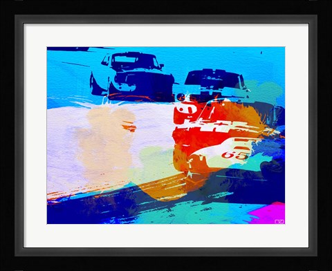 Framed Mustang On The Race Track Watercolor Print