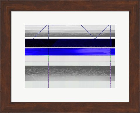 Framed Abstract Blue and White Paralells Print