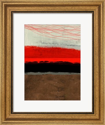 Framed Abstract Stripe Theme Brown Print