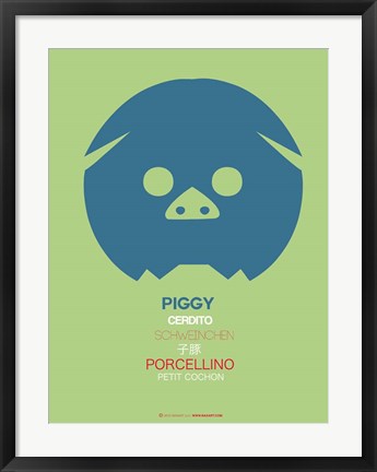 Framed Blue Piggy Multilingual Print