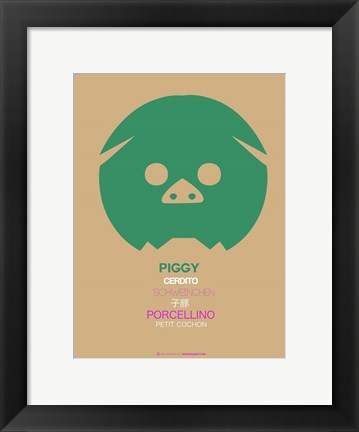 Framed Green Piggy Multilingual Print