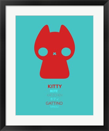 Framed Red and Blue Kitty Multilingual Print