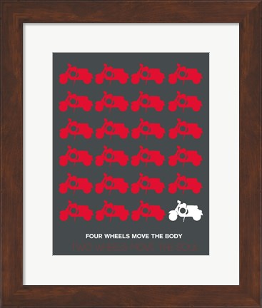 Framed Vespa Rider Red and Grey Print