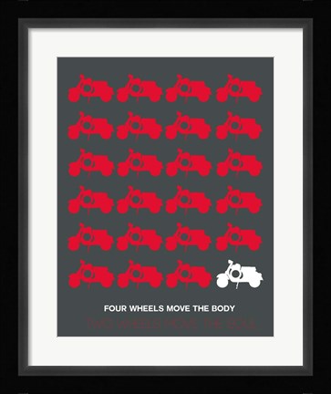Framed Vespa Rider Red and Grey Print