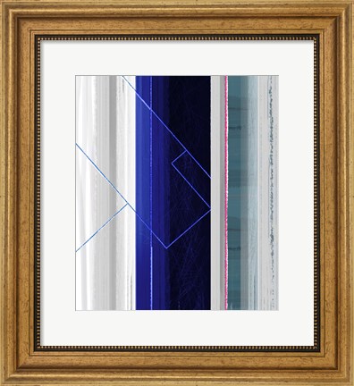 Framed Abstract White and Dark Blue Print