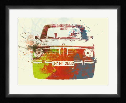 Framed BMW 2002 Front Watercolor 2 Print
