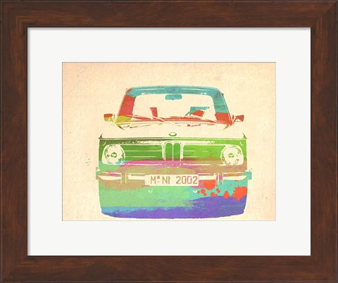 Framed BMW 2002 Front Watercolor 3 Print