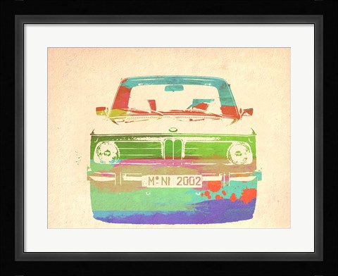 Framed BMW 2002 Front Watercolor 3 Print