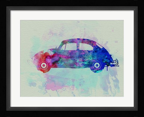 Framed VW Beetle Watercolor 1 Print