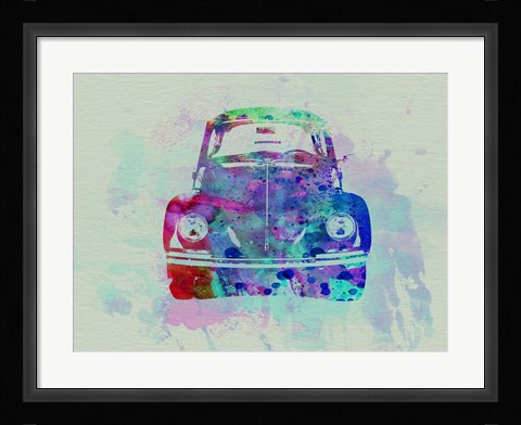 Framed VW Beetle Watercolor 2 Print