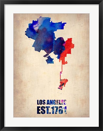 Framed Los Angeles Watercolor Map 1 Print