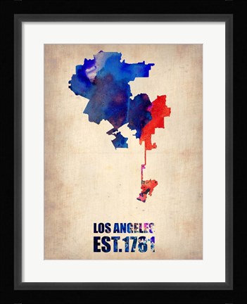 Framed Los Angeles Watercolor Map 1 Print