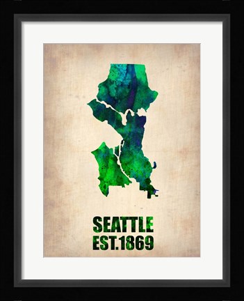 Framed Seattle Watercolor Map Print