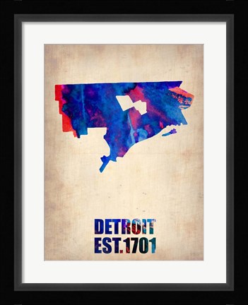 Framed Detroit Watercolor Map Print