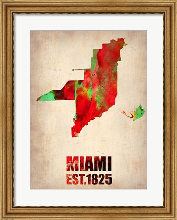 Framed Miami Watercolor Map Print