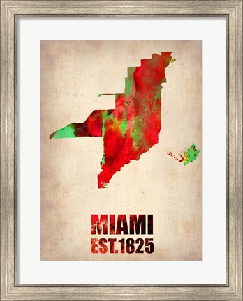 Framed Miami Watercolor Map Print