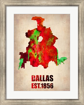 Framed Dallas Watercolor Map Print