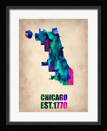Framed Chicago Watercolor Map Print