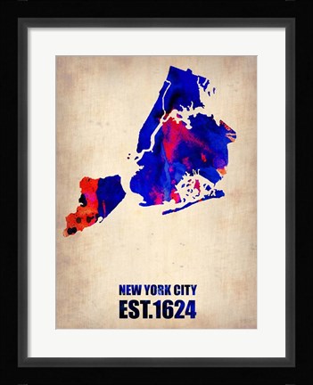 Framed New York City Watercolor Map 1 Print