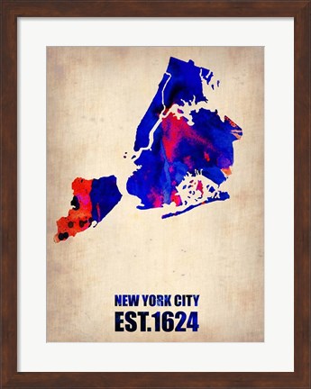 Framed New York City Watercolor Map 1 Print