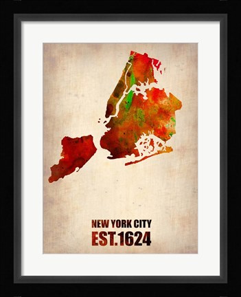 Framed New York City Watercolor Map 2 Print