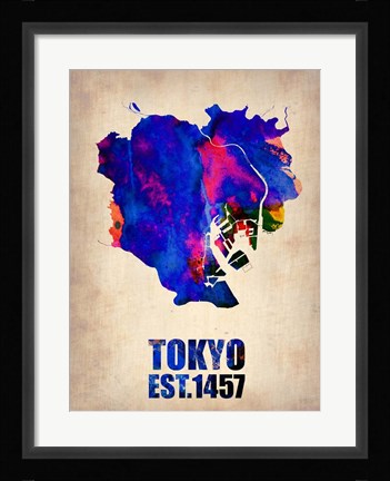 Framed Tokyo Watercolor Map 1 Print
