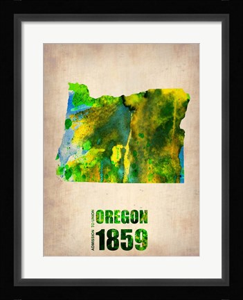 Framed Oregon Watercolor Map Print