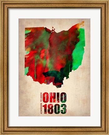 Framed Ohio Watercolor Map Print