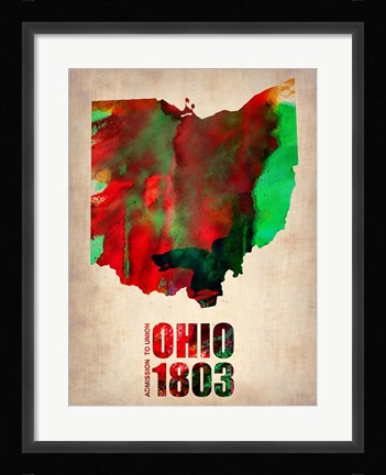 Framed Ohio Watercolor Map Print