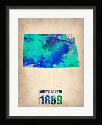 Framed North Dakota Watercolor Map Print