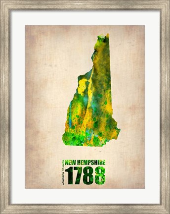 Framed New Hampshire Watercolor Map Print