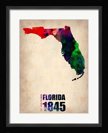 Framed Florida Watercolor Map Print