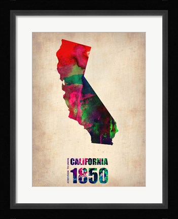 Framed California Watercolor Map Print