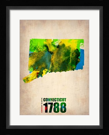 Framed Connecticut Watercolor Map Print