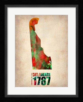 Framed Delaware Watercolor Map Print