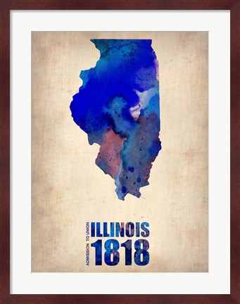 Framed Illinois Watercolor Map Print