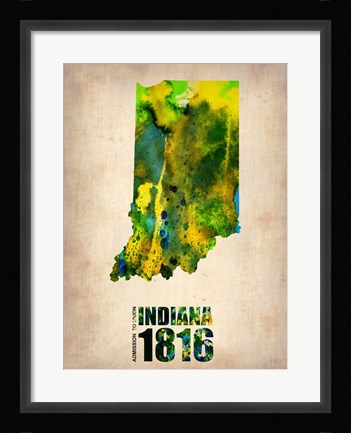 Framed Indiana Watercolor Map Print