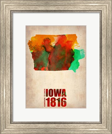 Framed Iowa Watercolor Map Print