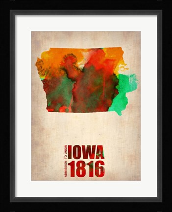 Framed Iowa Watercolor Map Print