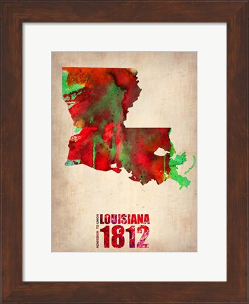 Framed Louisiana Watercolor Map Print