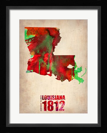 Framed Louisiana Watercolor Map Print