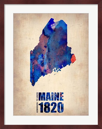 Framed Maine Watercolor Map Print