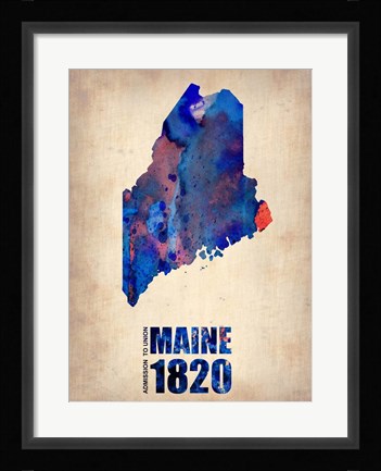 Framed Maine Watercolor Map Print