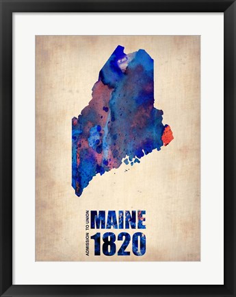 Framed Maine Watercolor Map Print