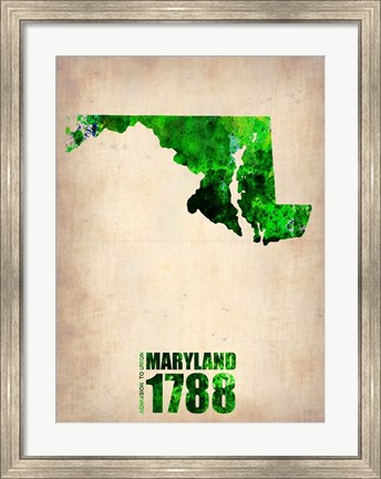 Framed Maryland Watercolor Map Print
