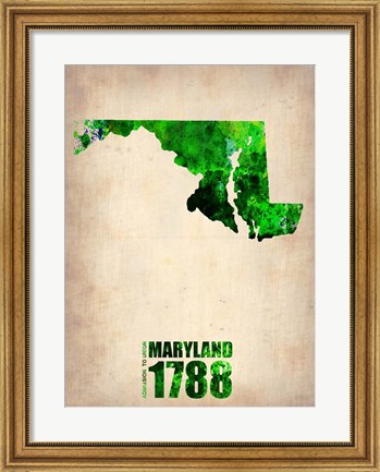 Framed Maryland Watercolor Map Print