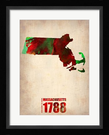 Framed Massachusetts Watercolor Map Print