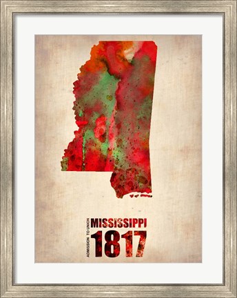 Framed Mississippi Watercolor Map Print