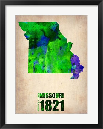 Framed Missouri Watercolor Map Print
