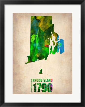 Framed Rhode Island Watercolor Map Print